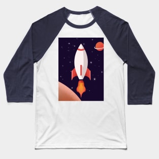 Astronaut Rocket Illustration Baseball T-Shirt